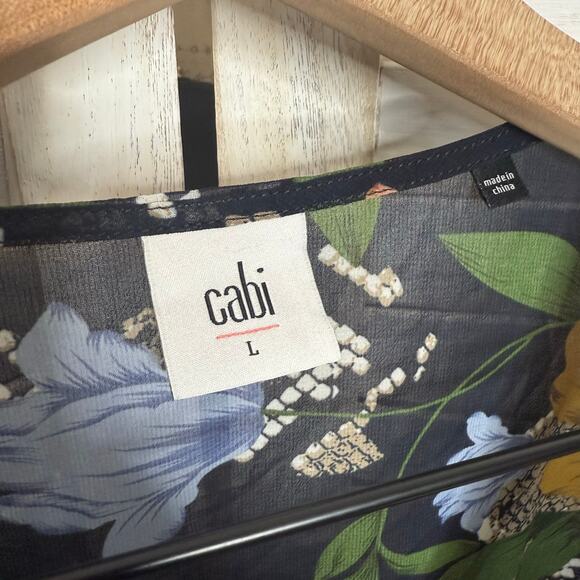 CABI 3762 Womens LARGE Snake Charmer Sheer Dark Floral Blouse Top Balloon Sleeve - Picture 7 of 16